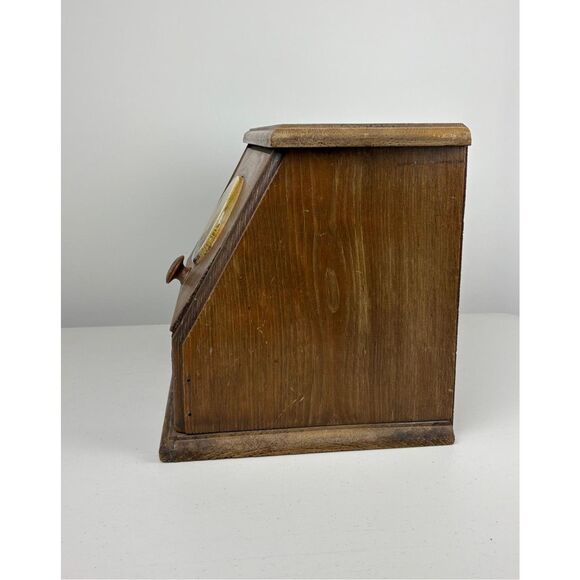 Vintage Wooden Bread Box w/ Lucite Inlay Tile Barrels and Butterfly - Picture 4 of 11